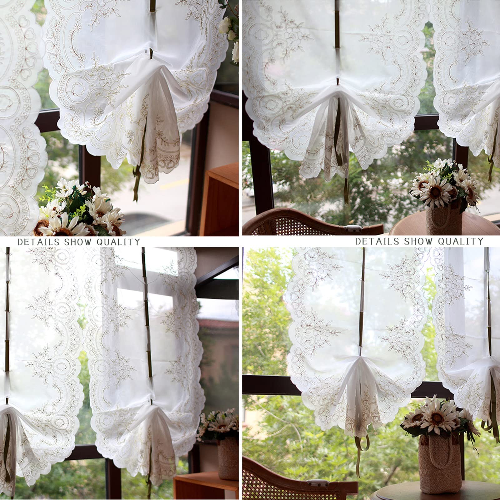 Amazon｜レース花柄刺繡調整可能バルーンカーテン、白いハーフカーテン